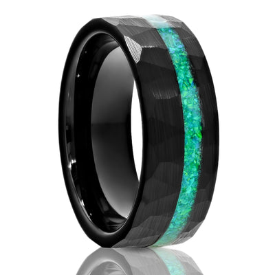 Galaxy Opal Wedding Ring - Black Turquoise Ring - 8mm Galaxy Ring - Unisex Ring