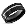 Shiny Black Tungsten Ring - 8mm Wedding Ring - Silver Groove - Black Wedding Ring