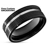 Shiny Black Tungsten Ring - 8mm Wedding Ring - Silver Groove - Black Wedding Ring