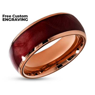 Burl Wood Wedding Ring - Tungsten Wedding Band - 8mm Wedding Ring - Rose Gold