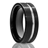 Shiny Black Tungsten Ring - 8mm Wedding Ring - Silver Groove - Black Wedding Ring