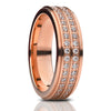 Rose Gold Titanium Wedding Ring - CZ Wedding Ring - Engagement Ring - Silver Titanium Ring - Engagement