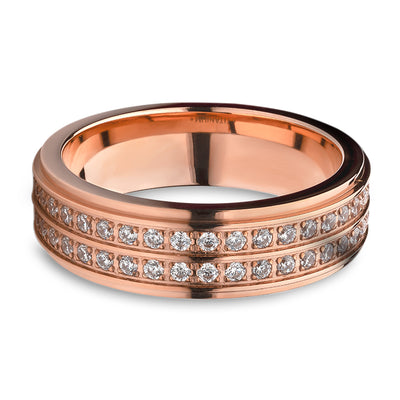 Rose Gold Titanium Wedding Ring - CZ Wedding Ring - Engagement Ring - Silver Titanium Ring - Engagement