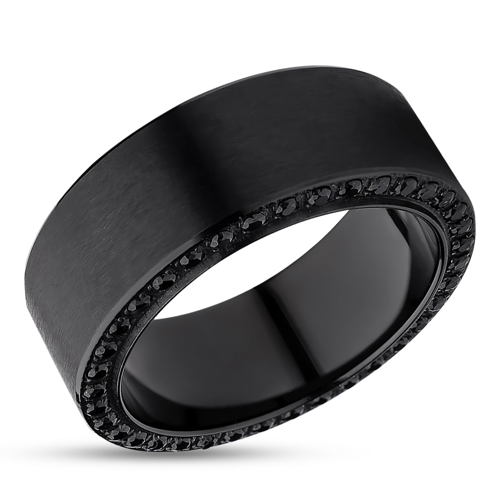 Black Titanium Wedding Ring - 8mm Wedding Ring - Man's Wedding Ring - Black CZ Ring
