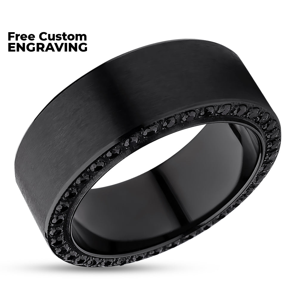 Black Titanium Wedding Ring - 8mm Wedding Ring - Man's Wedding Ring - Black CZ Ring