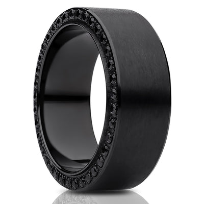 Black Titanium Wedding Ring - 8mm Wedding Ring - Man's Wedding Ring - Black CZ Ring