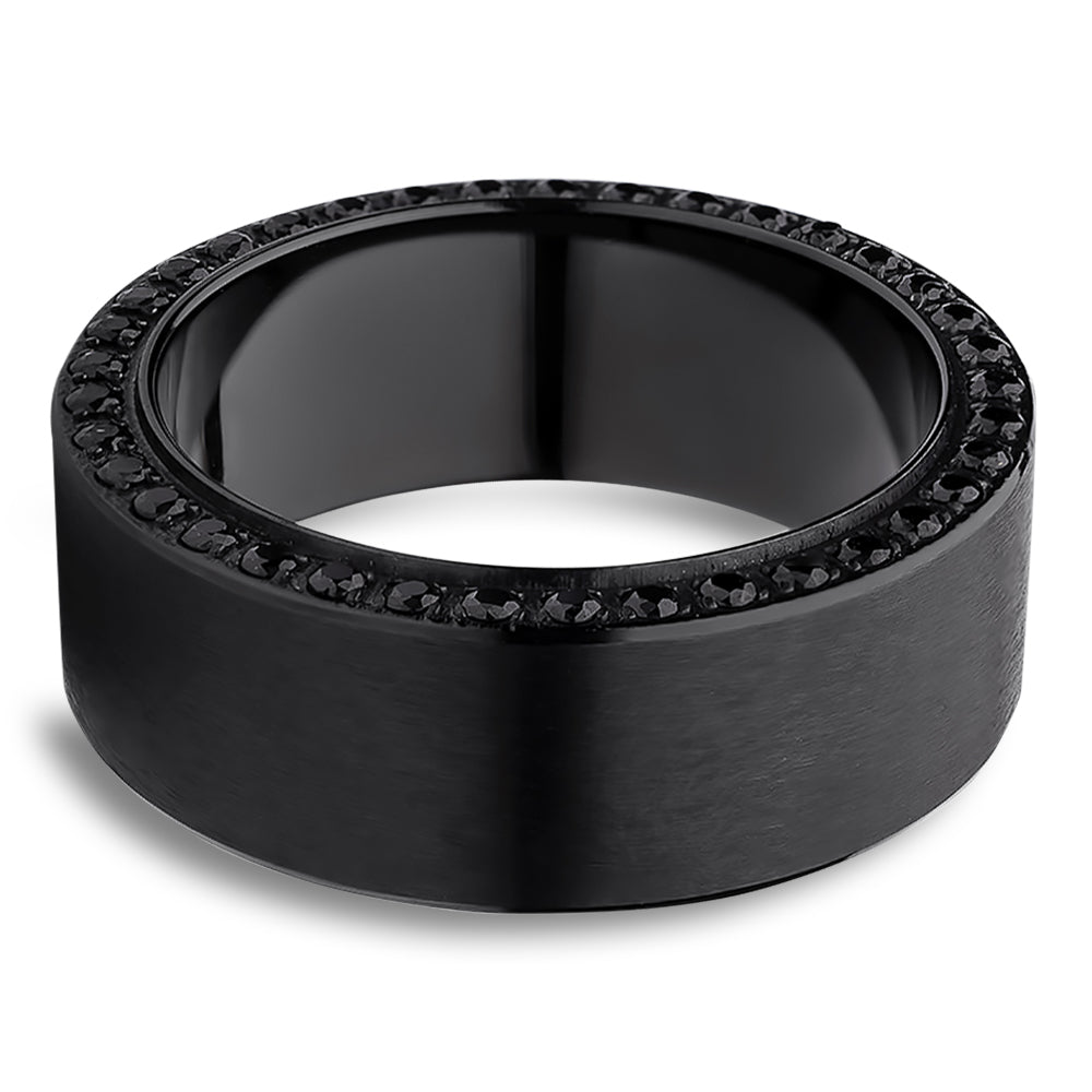 Black Titanium Wedding Ring - 8mm Wedding Ring - Man's Wedding Ring - Black CZ Ring