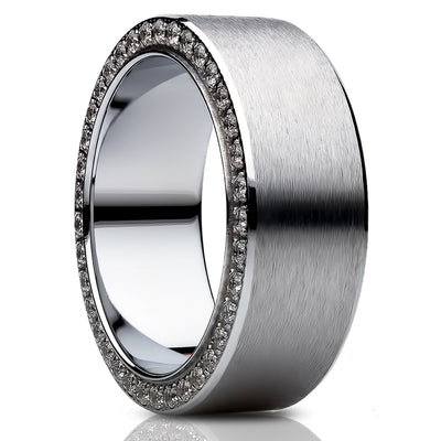 Silver Titanium Wedding Ring - 8mm Wedding Ring - Man's Wedding Ring - Black CZ Ring