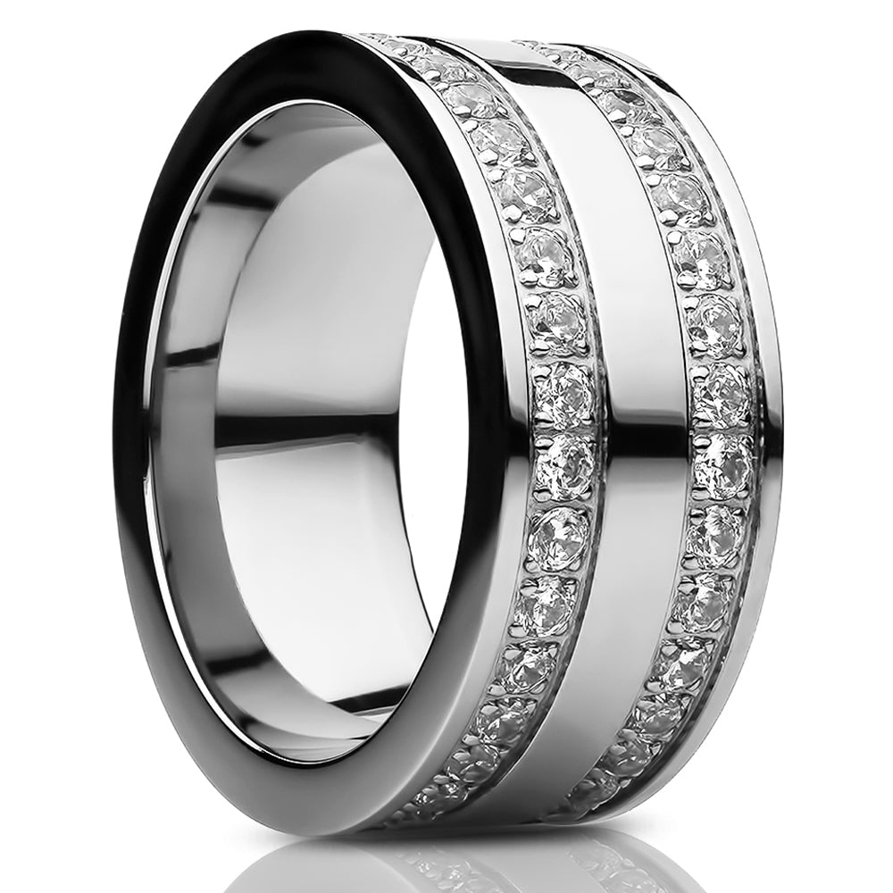 9mm Silver Titanium Wedding Ring - CZ Wedding Ring - Man's Wedding Ring - Man's Ring