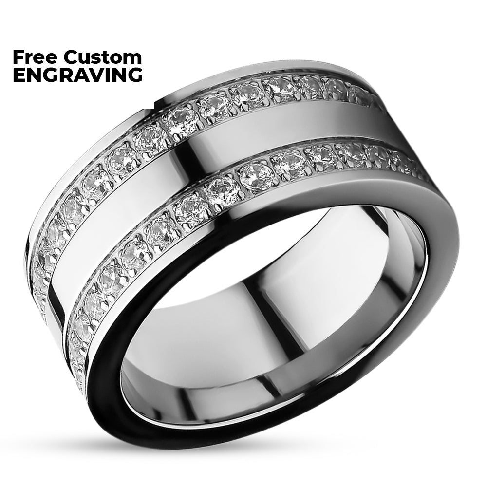 9mm Silver Titanium Wedding Ring - CZ Wedding Ring - Man's Wedding Ring - Man's Ring