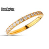 2mm Titanium Wedding Ring - CZ Wedding Ring - Yellow Gold - Engagement Ring - Anniversary