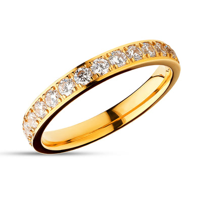 3mm Titanium Wedding Ring - CZ Wedding Ring - Yellow Gold - Engagement Ring - Anniversary