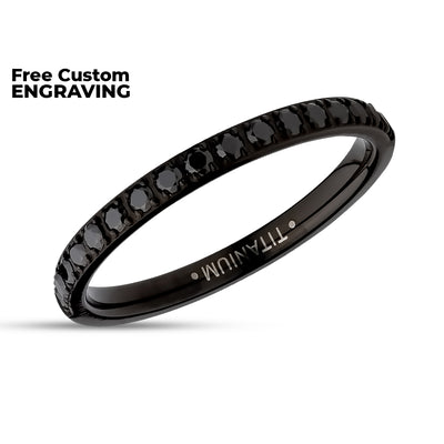 2mm Eternity Wedding Ring - Black Titanium Ring - Eternity Ring - Engagement Ring - Black CZ Ring