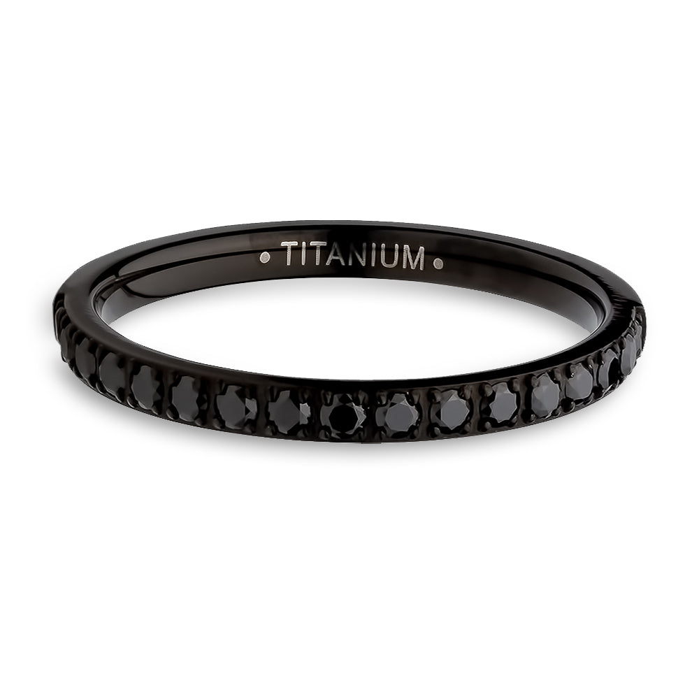 2mm Eternity Wedding Ring - Black Titanium Ring - Eternity Ring - Engagement Ring - Black CZ Ring