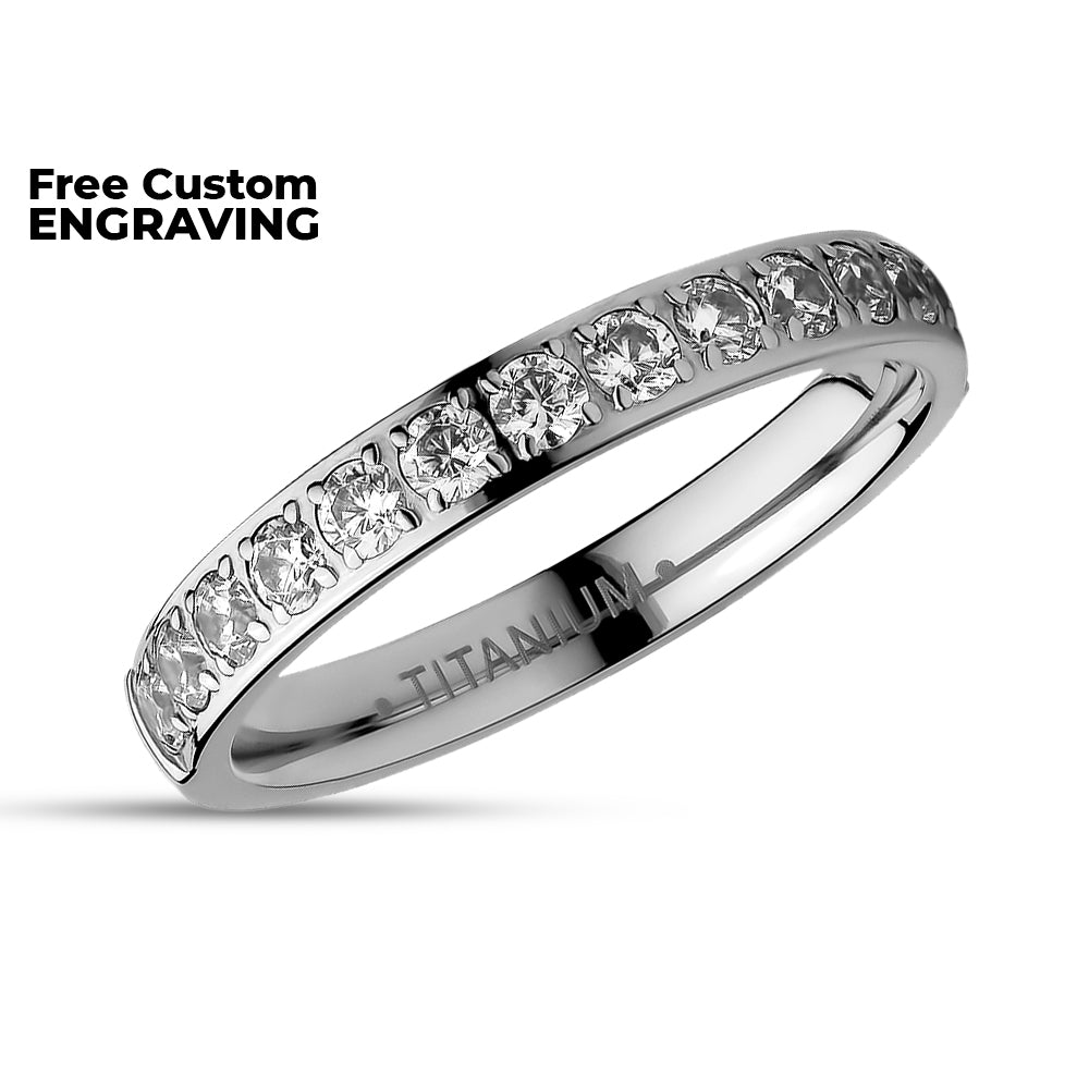 3mm Titanium Wedding Ring - CZ Wedding Ring - Ladies Wedding Ring - Engagement Ring