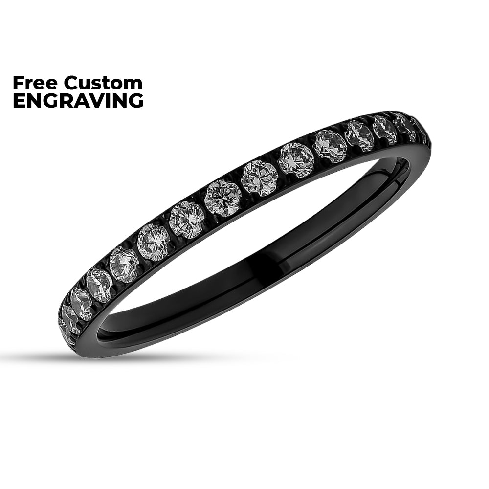 2mm Eternity Wedding Ring - Black Titanium Ring - Eternity Ring - Engagement Ring - Black CZ Ring