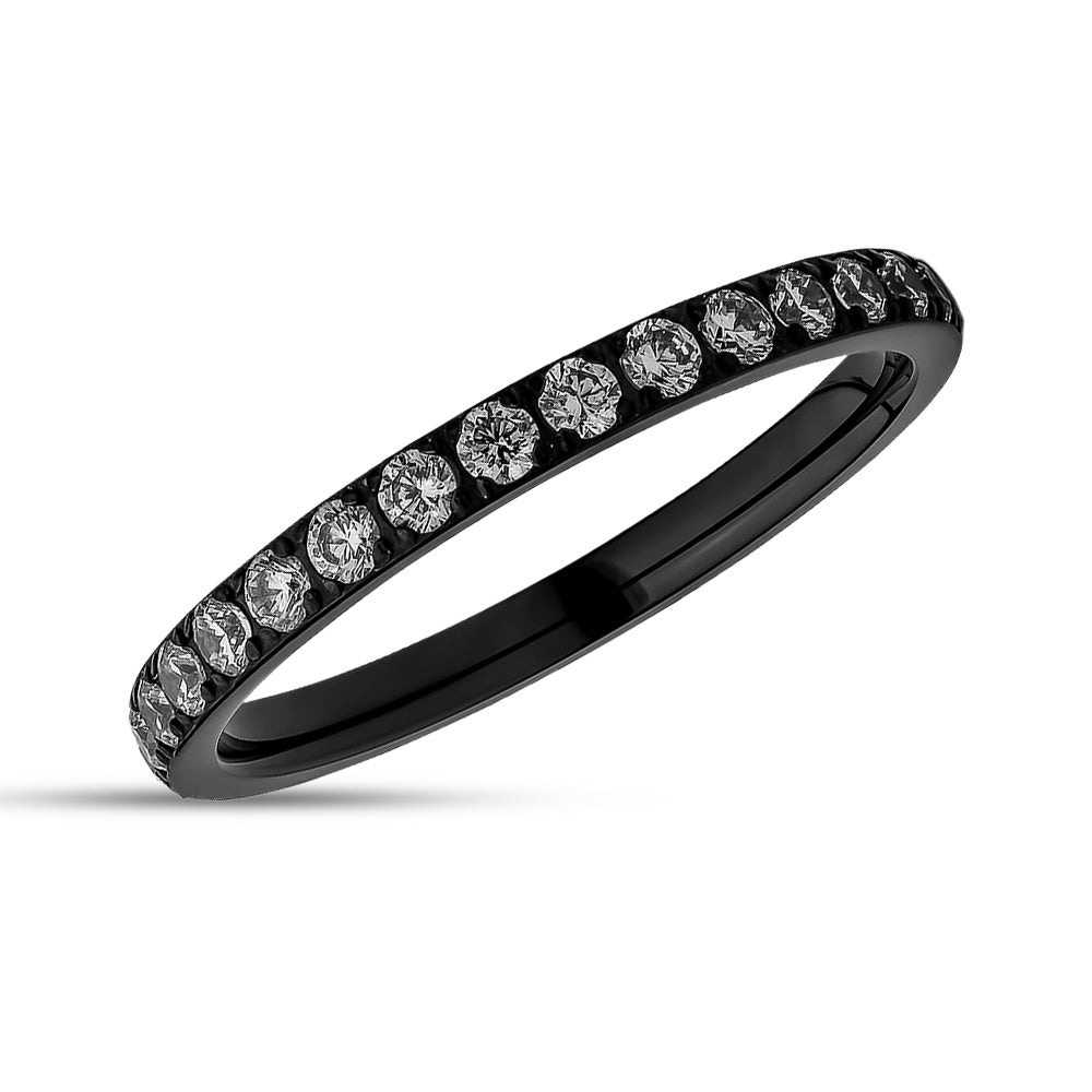 2mm Eternity Wedding Ring - Black Titanium Ring - Eternity Ring - Engagement Ring - Black CZ Ring