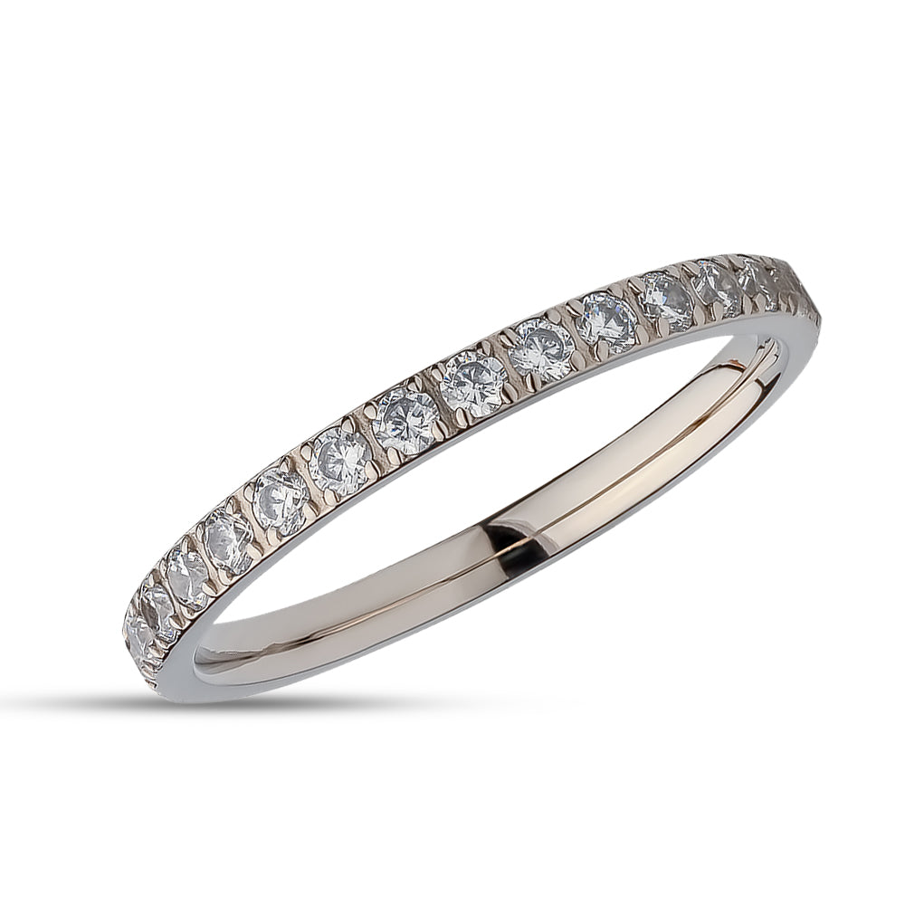 2mm Eternity Wedding Ring - Silver Titanium Ring - Eternity Ring - Engagement Ring - Black CZ Ring