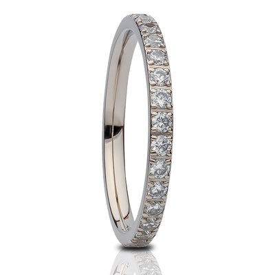 2mm Eternity Wedding Ring - Silver Titanium Ring - Eternity Ring - Engagement Ring - Black CZ Ring