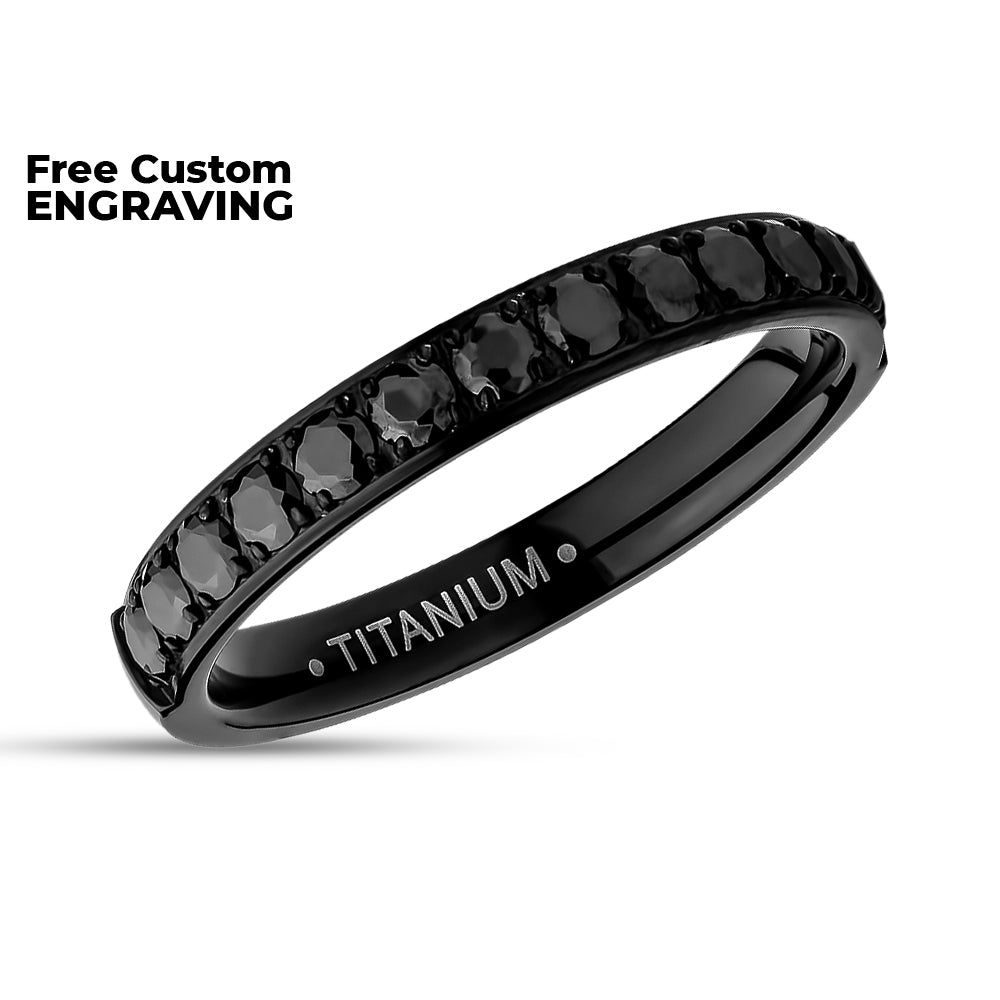 3mm Titanium Wedding Ring - CZ Wedding Ring - Black Titanium Ring - Engagement Ring