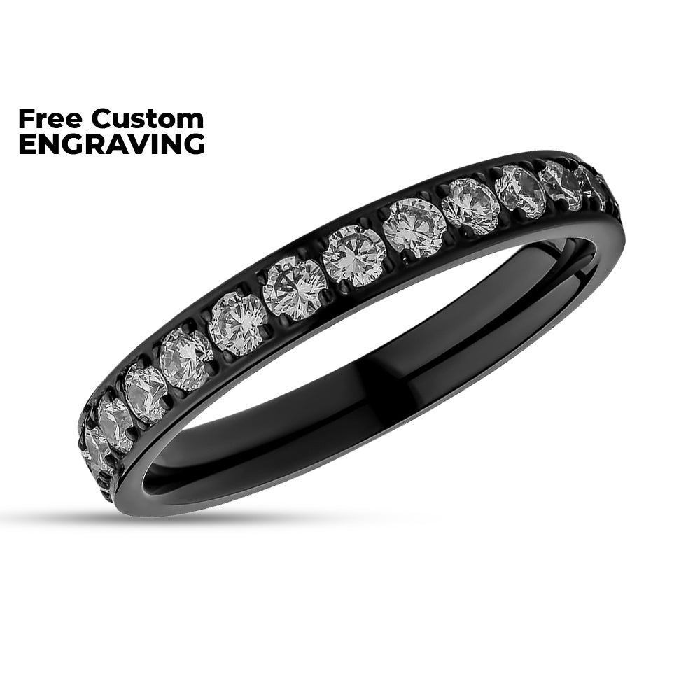 3mm Titanium Wedding Ring - CZ Wedding Ring - Black Titanium Ring - Engagement Ring