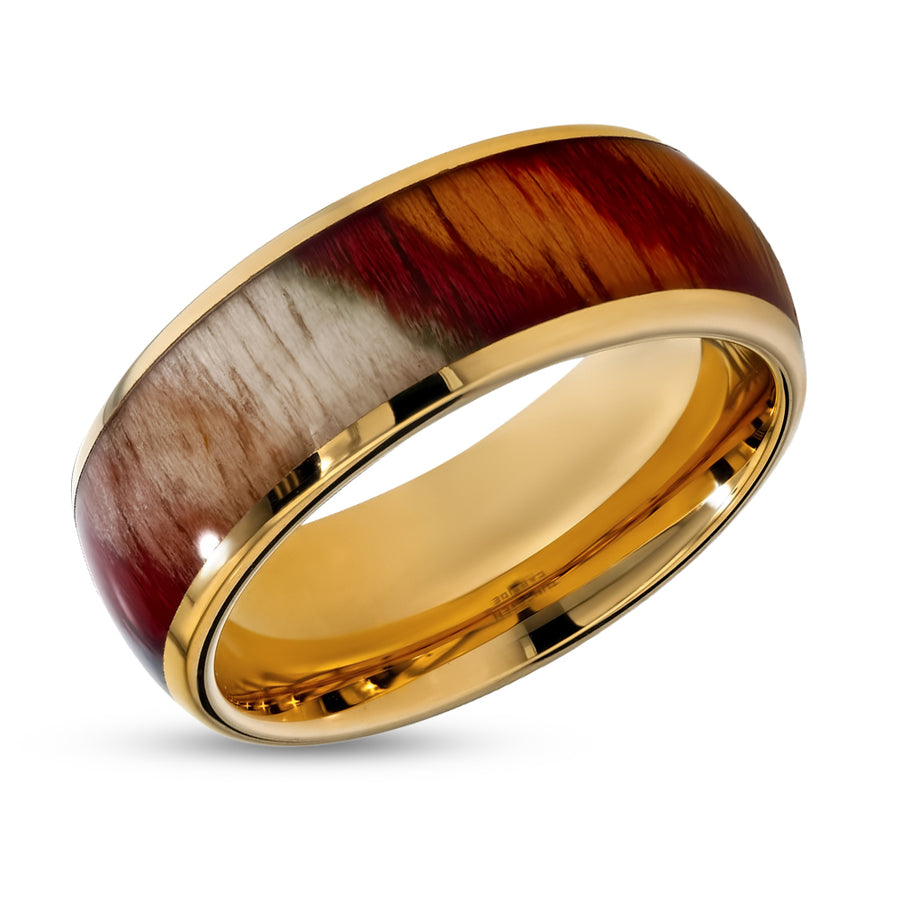 Rose Wood Wedding Ring - Tungsten Wedding Band - 8mm Wedding Ring - Yellow Gold