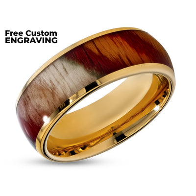 Rose Wood Wedding Ring - Tungsten Wedding Band - 8mm Wedding Ring - Yellow Gold