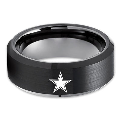 Black Tungsten Wedding Ring - Dallas Cowboys Tungsten Ring - Tungsten Carbide Ring - Black Ring