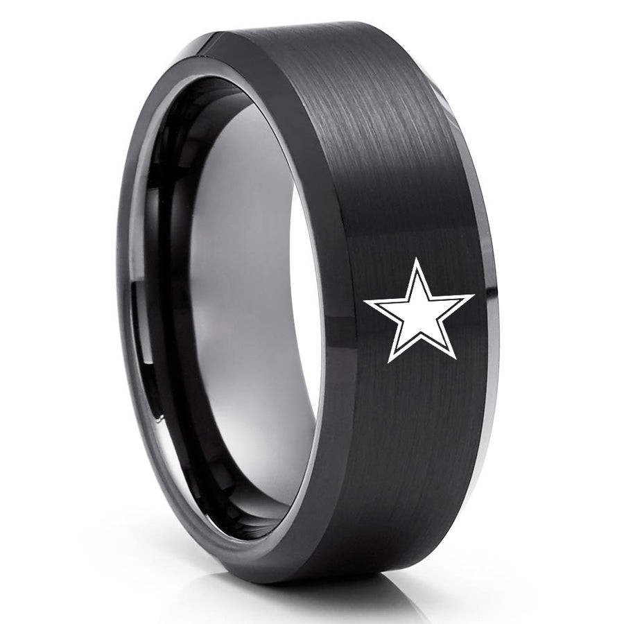 Black Tungsten Wedding Ring - Dallas Cowboys Tungsten Ring - Tungsten Carbide Ring - Black Ring