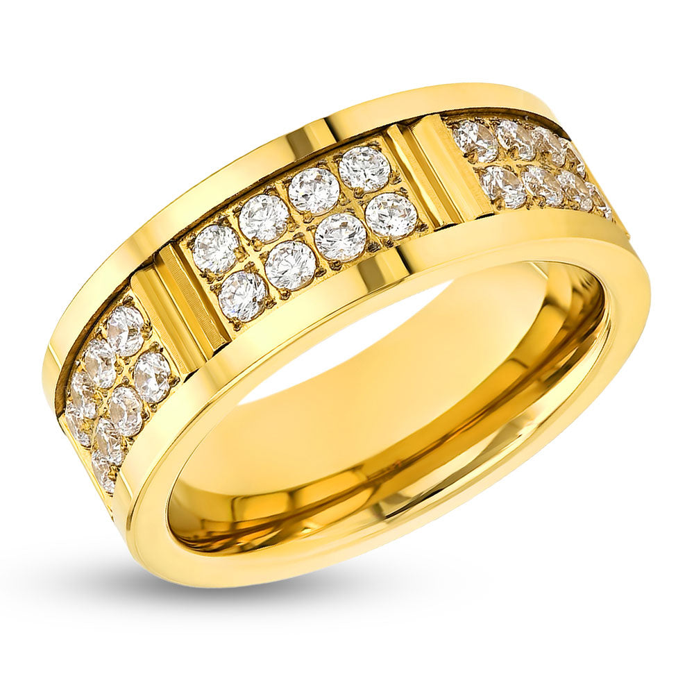 Yellow Gold Tungsten Ring - Men's Tungsten Ring - CZ Diamond Ring - Tungsten Carbide - 8mm Ring