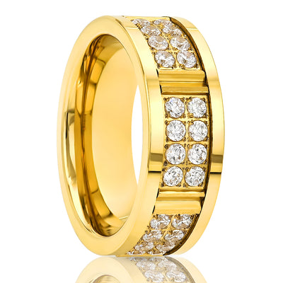 Yellow Gold Tungsten Ring - Men's Tungsten Ring - CZ Diamond Ring - Tungsten Carbide - 8mm Ring