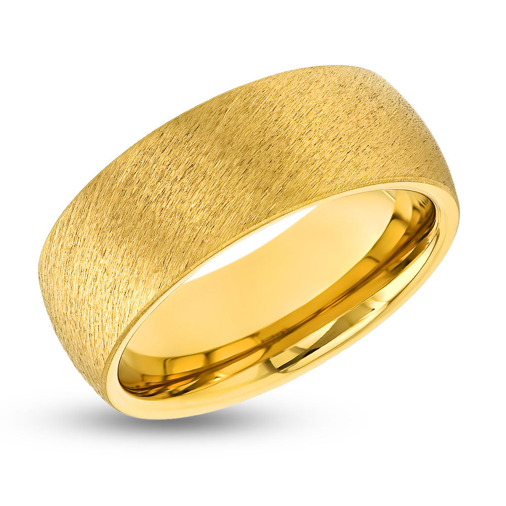 Yellow Gold Tungsten Ring - 8mm Yellow Tungsten Ring - Men's Wedding Band - Dome Wedding Ring