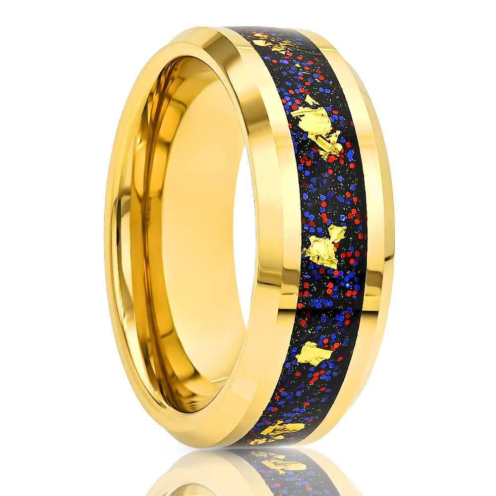 Gold Foil Wedding Ring - Tungsten Carbide Ring - Wedding Band - 8mm Wedding Band - Beveled Edges