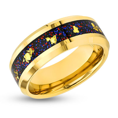 Gold Foil Wedding Ring - Tungsten Carbide Ring - Wedding Band - 8mm Wedding Band - Beveled Edges