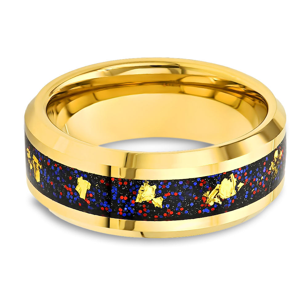 Gold Foil Wedding Ring - Tungsten Carbide Ring - Wedding Band - 8mm Wedding Band - Beveled Edges