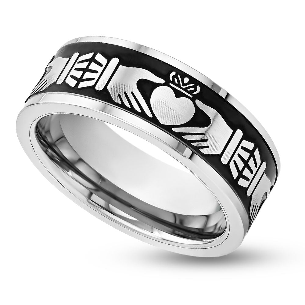 Claddagh Wedding Band - 8mm Wedding Band - Tungsten Carbide Ring - Men's Ring - Women's Ring