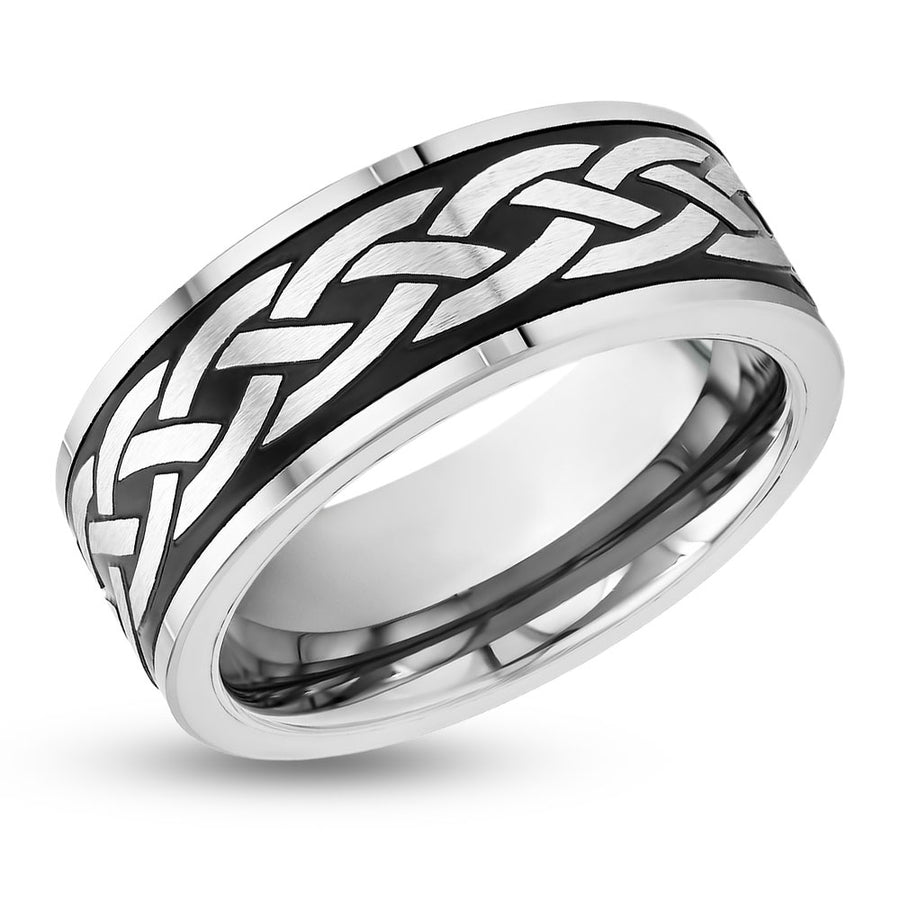 Braid Design Wedding Ring - 8mm Tungsten Ring - Braid Design - Black Tungsten Ring - Silver Wedding Band