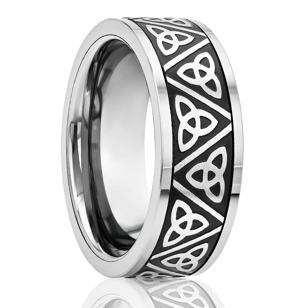 Trinity Wedding Ring - Men's Wedding Band - Women's Wedding Ring - Tungsten Carbide Ring - Black Ring