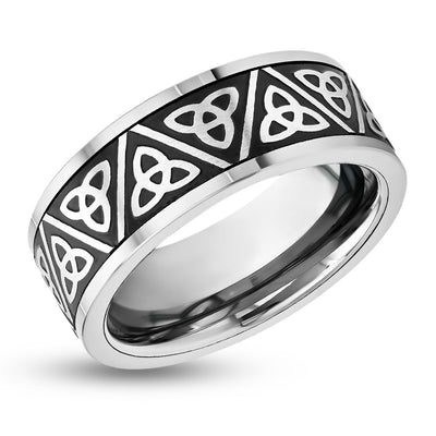 Trinity Wedding Ring - Men's Wedding Band - Women's Wedding Ring - Tungsten Carbide Ring - Black Ring