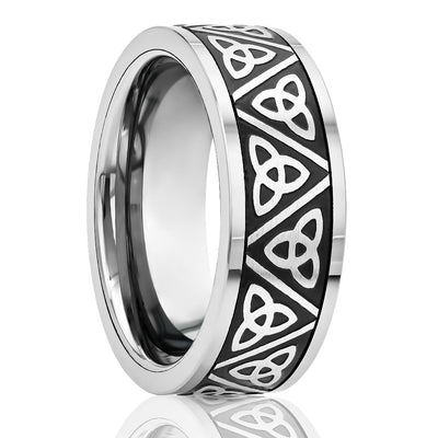 Trinity Wedding Ring - Men's Wedding Band - Women's Wedding Ring - Tungsten Carbide Ring - Black Ring