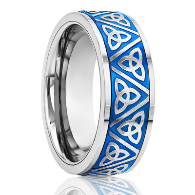 Trinity Wedding Ring - Men's Wedding Band - Women's Wedding Ring - Tungsten Carbide Ring - Blue Ring