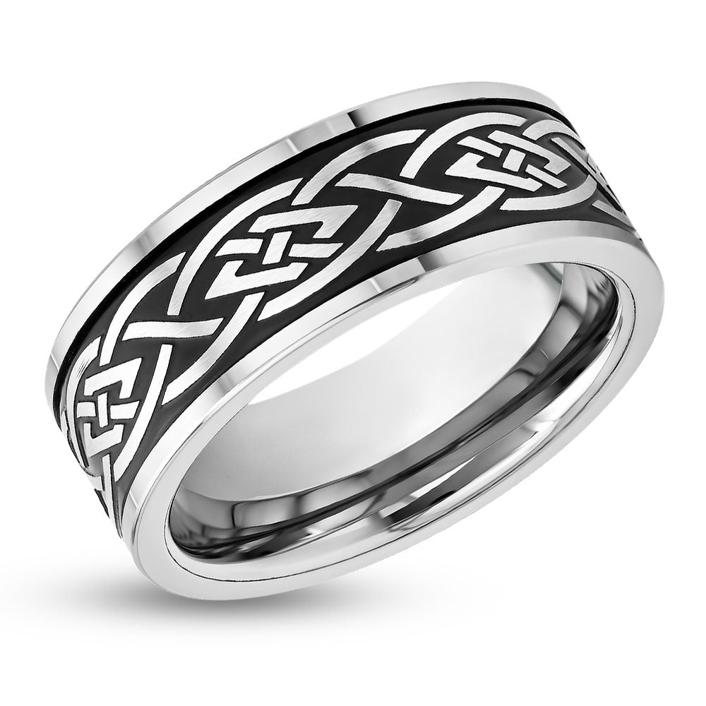Tribal Design Wedding Ring - Men's Wedding Band - Women's Wedding Ring - Tungsten Carbide Ring - Black Ring