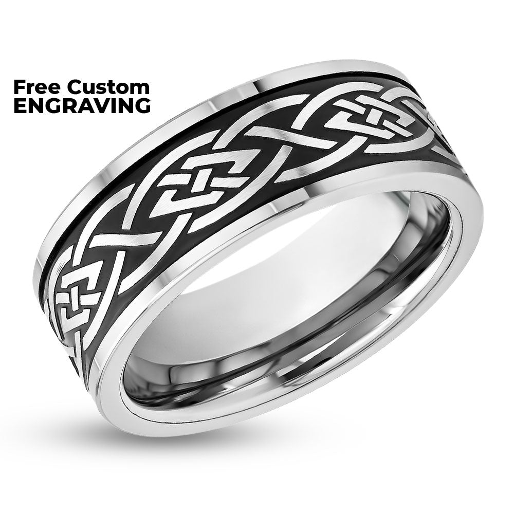 Tribal Design Wedding Ring - Men's Wedding Band - Women's Wedding Ring - Tungsten Carbide Ring - Black Ring