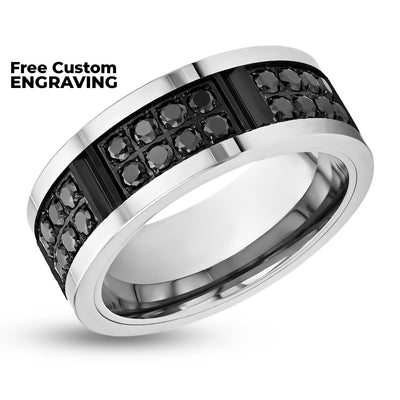 Black Diamond Wedding Ring -  Men's wedding Band - CZ Diamonds - Tungsten Carbide Ring