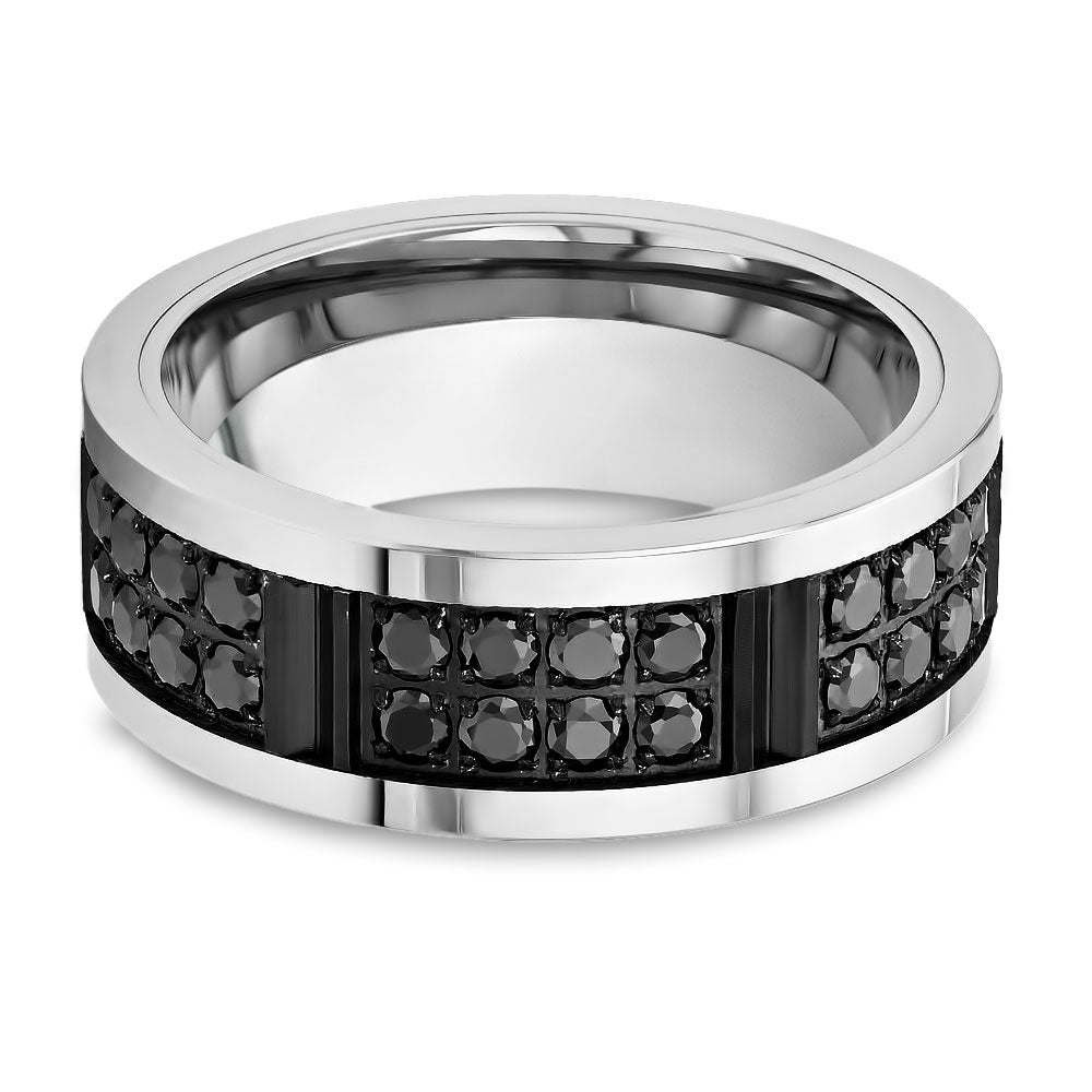 Black Diamond Wedding Ring -  Men's wedding Band - CZ Diamonds - Tungsten Carbide Ring