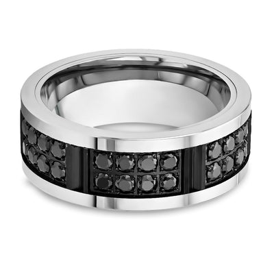 Black Diamond Wedding Ring -  Men's wedding Band - CZ Diamonds - Tungsten Carbide Ring