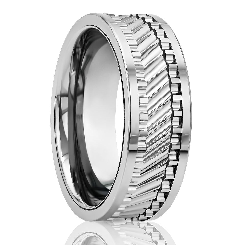 Tire Design Wedding Band - Silver Tungsten Ring - Men's Wedding Band - Women's Wedding Ring