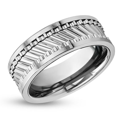 Tire Design Wedding Band - Silver Tungsten Ring - Men's Wedding Band - Women's Wedding Ring