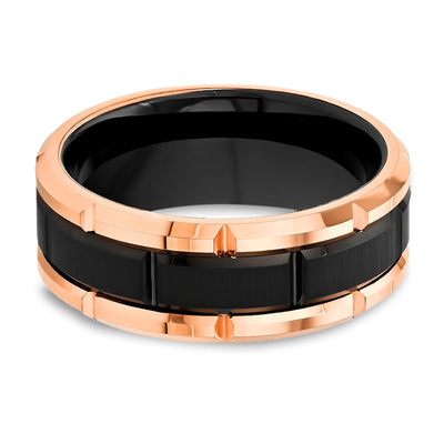 Rose Gold Wedding Ring - Men's Black Wedding Band - 8mm - Tungsten Carbide Ring