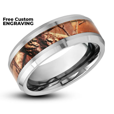 Camouflage Design Wedding Ring - 8mm Tungsten Ring - Mens' Wedding Band - Hunters Ring